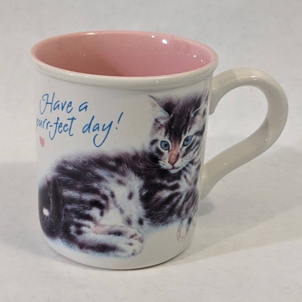Vtg American Greetings Designers Collection Kitten Coffee Mug Purr-ect Day Pink